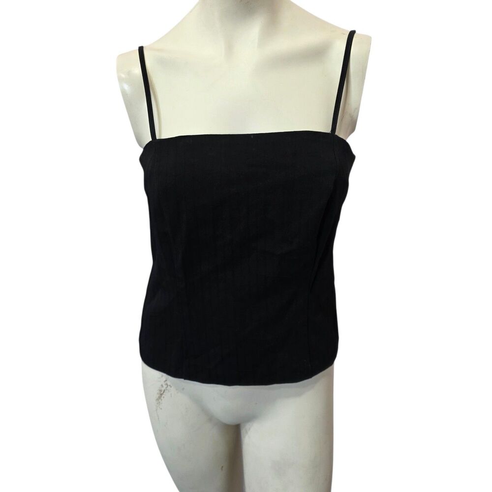 Vintage Y2K Black Pinstripe Cami Top‎ Womens 11/12 Square Neck Zip Back USA